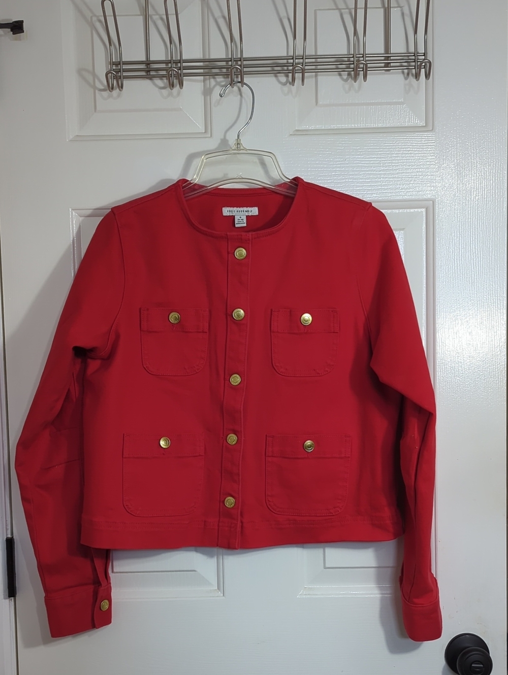 Red Button-Front Jacket with Pocket Details - Womens